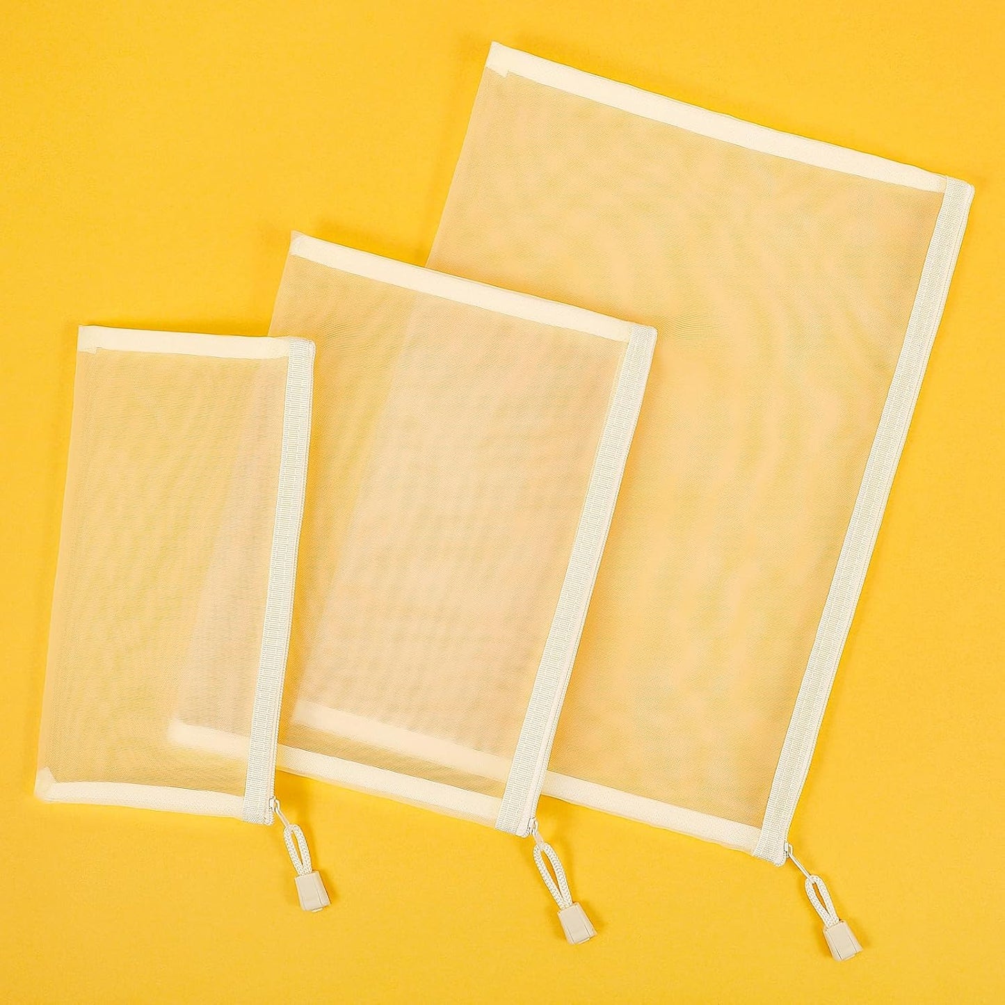 12 Pieces Zipper Nylon Mesh Pouch, Mesh Cosmetic Bags Makeup Bags Pencil Case, Multipurpose Travel Bags for Cosmetic School Office Supplies and Travel Accessories (Yellow, A5)