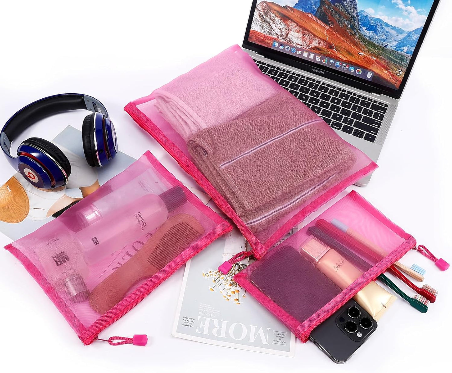 12 Pieces Zipper Nylon Mesh Pouch, Mesh Cosmetic Bags Makeup Bags Pencil Case, Multipurpose Travel Bags for Cosmetic School Office Supplies and Travel Accessories (Yellow, A5)