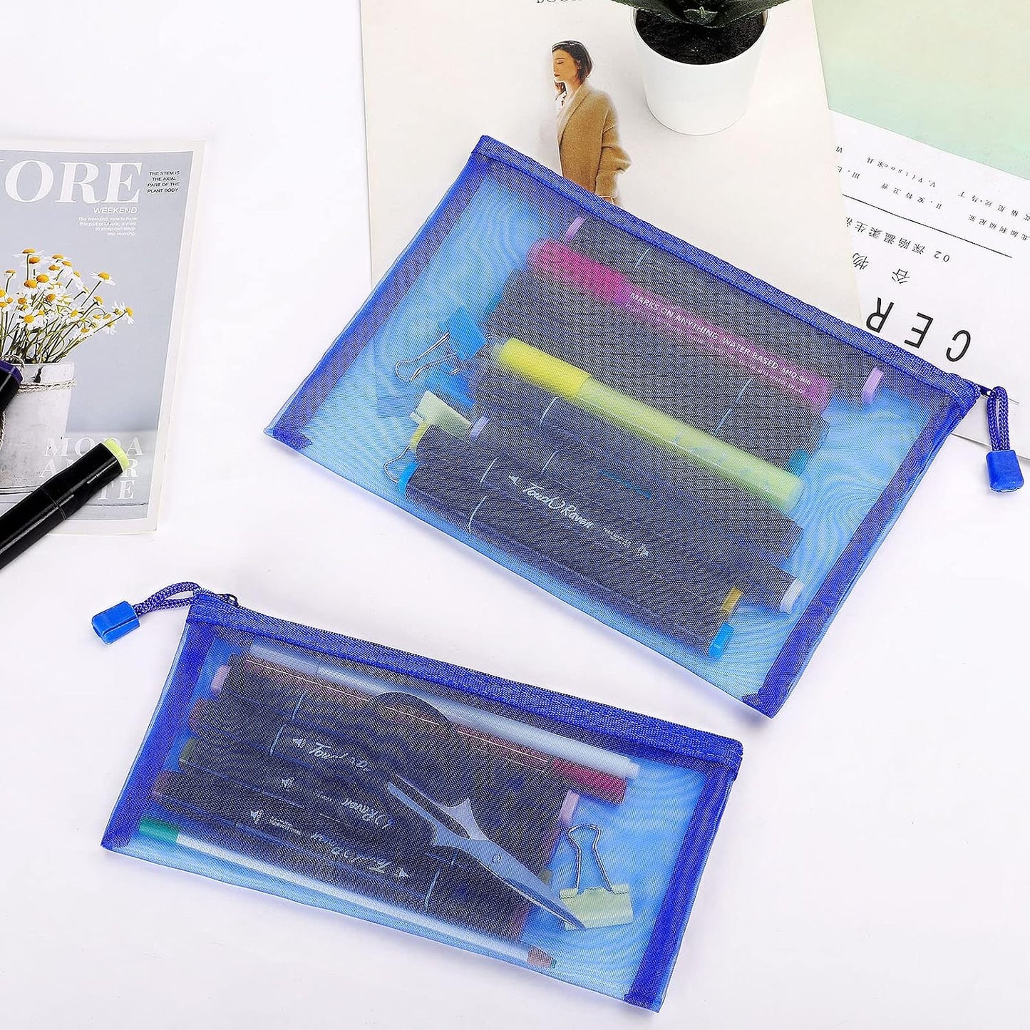12 Pieces Zipper Nylon Mesh Pouch, Mesh Cosmetic Bags Makeup Bags Pencil Case, Multipurpose Travel Bags for Cosmetic School Office Supplies and Travel Accessories (Yellow, A5)