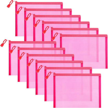 12 Pieces Zipper Nylon Mesh Pouch, Mesh Cosmetic Bags Makeup Bags Pencil Case, Multipurpose Travel Bags for Cosmetic School Office Supplies and Travel Accessories (Yellow, A5)