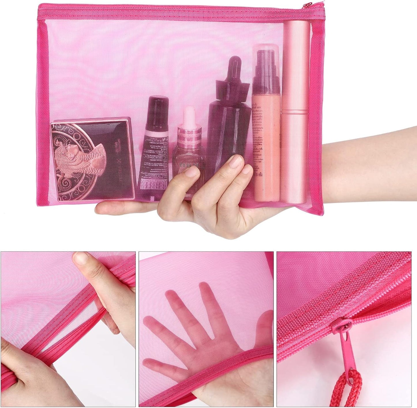 12 Pieces Zipper Nylon Mesh Pouch, Mesh Cosmetic Bags Makeup Bags Pencil Case, Multipurpose Travel Bags for Cosmetic School Office Supplies and Travel Accessories (Yellow, A5)