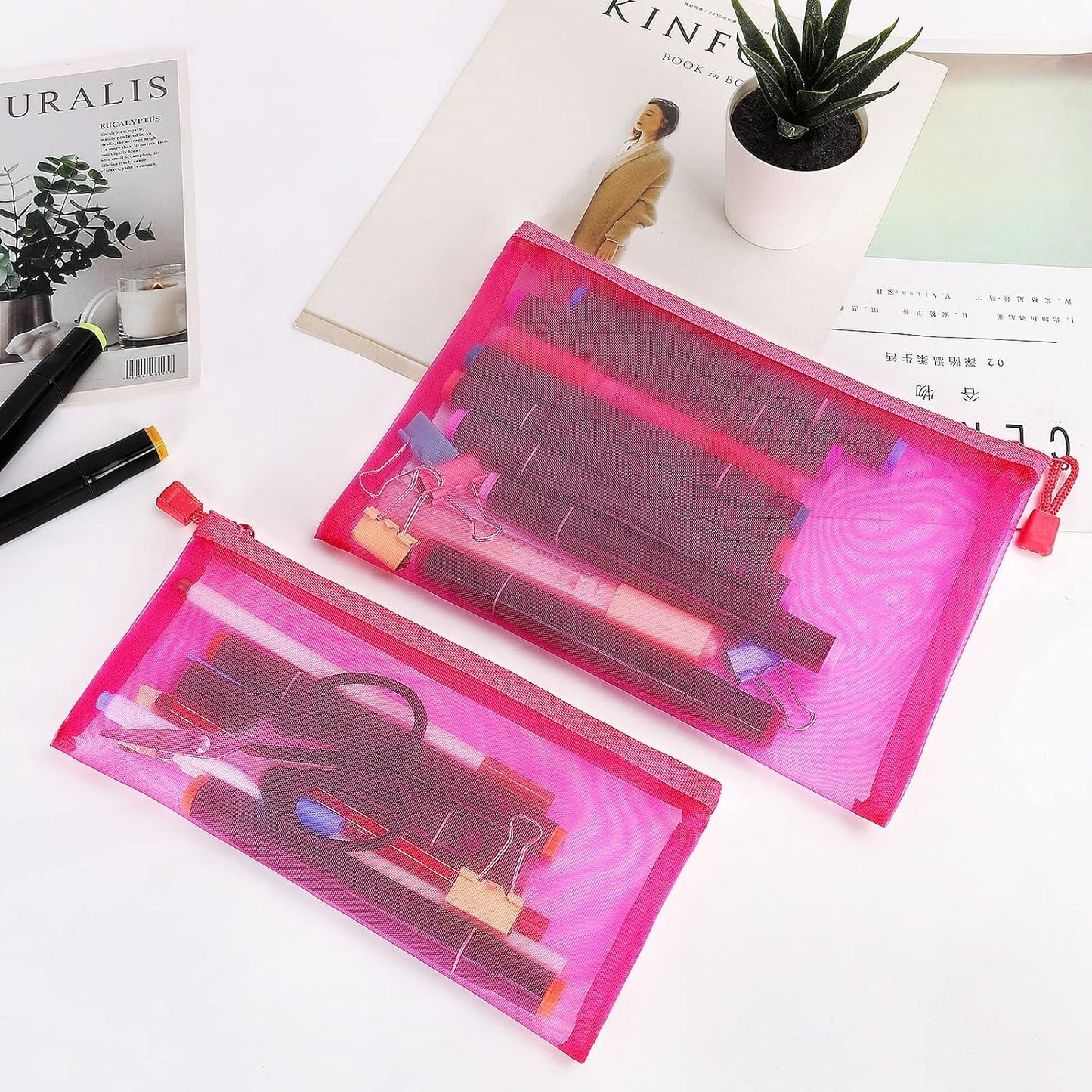 12 Pieces Zipper Nylon Mesh Pouch, Mesh Cosmetic Bags Makeup Bags Pencil Case, Multipurpose Travel Bags for Cosmetic School Office Supplies and Travel Accessories (Yellow, A5)