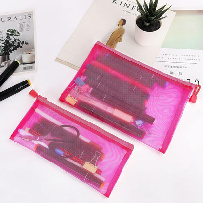 12 Pieces Zipper Nylon Mesh Pouch, Mesh Cosmetic Bags Makeup Bags Pencil Case, Multipurpose Travel Bags for Cosmetic School Office Supplies and Travel Accessories (Yellow, A5)