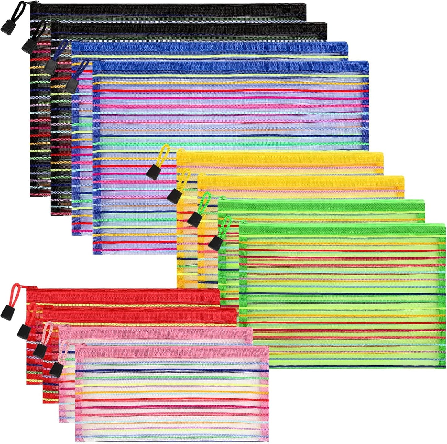 12 Pieces Zipper Nylon Mesh Pouch, Mesh Cosmetic Bags Makeup Bags Pencil Case, Multipurpose Travel Bags for Cosmetic School Office Supplies and Travel Accessories (Yellow, A5)