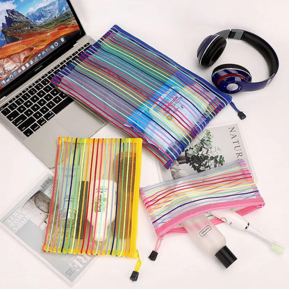 12 Pieces Zipper Nylon Mesh Pouch, Mesh Cosmetic Bags Makeup Bags Pencil Case, Multipurpose Travel Bags for Cosmetic School Office Supplies and Travel Accessories (Yellow, A5)