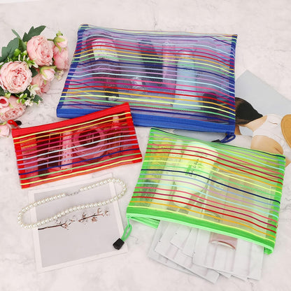 12 Pieces Zipper Nylon Mesh Pouch, Mesh Cosmetic Bags Makeup Bags Pencil Case, Multipurpose Travel Bags for Cosmetic School Office Supplies and Travel Accessories (Yellow, A5)