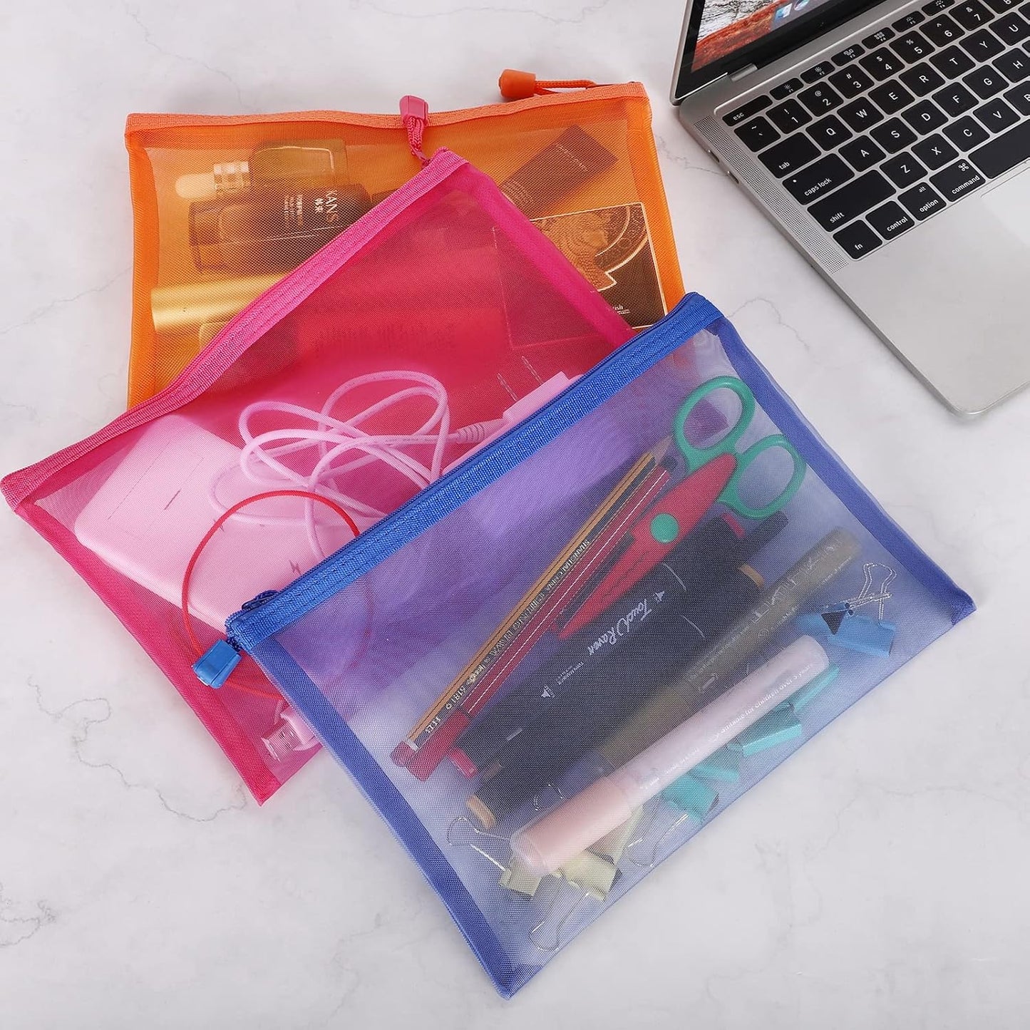 12 Pieces Zipper Nylon Mesh Pouch, Mesh Cosmetic Bags Makeup Bags Pencil Case, Multipurpose Travel Bags for Cosmetic School Office Supplies and Travel Accessories (Yellow, A5)