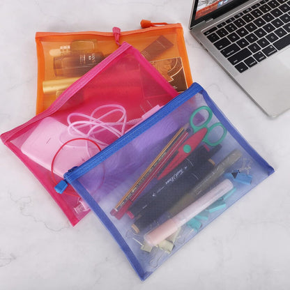 12 Pieces Zipper Nylon Mesh Pouch, Mesh Cosmetic Bags Makeup Bags Pencil Case, Multipurpose Travel Bags for Cosmetic School Office Supplies and Travel Accessories (Yellow, A5)