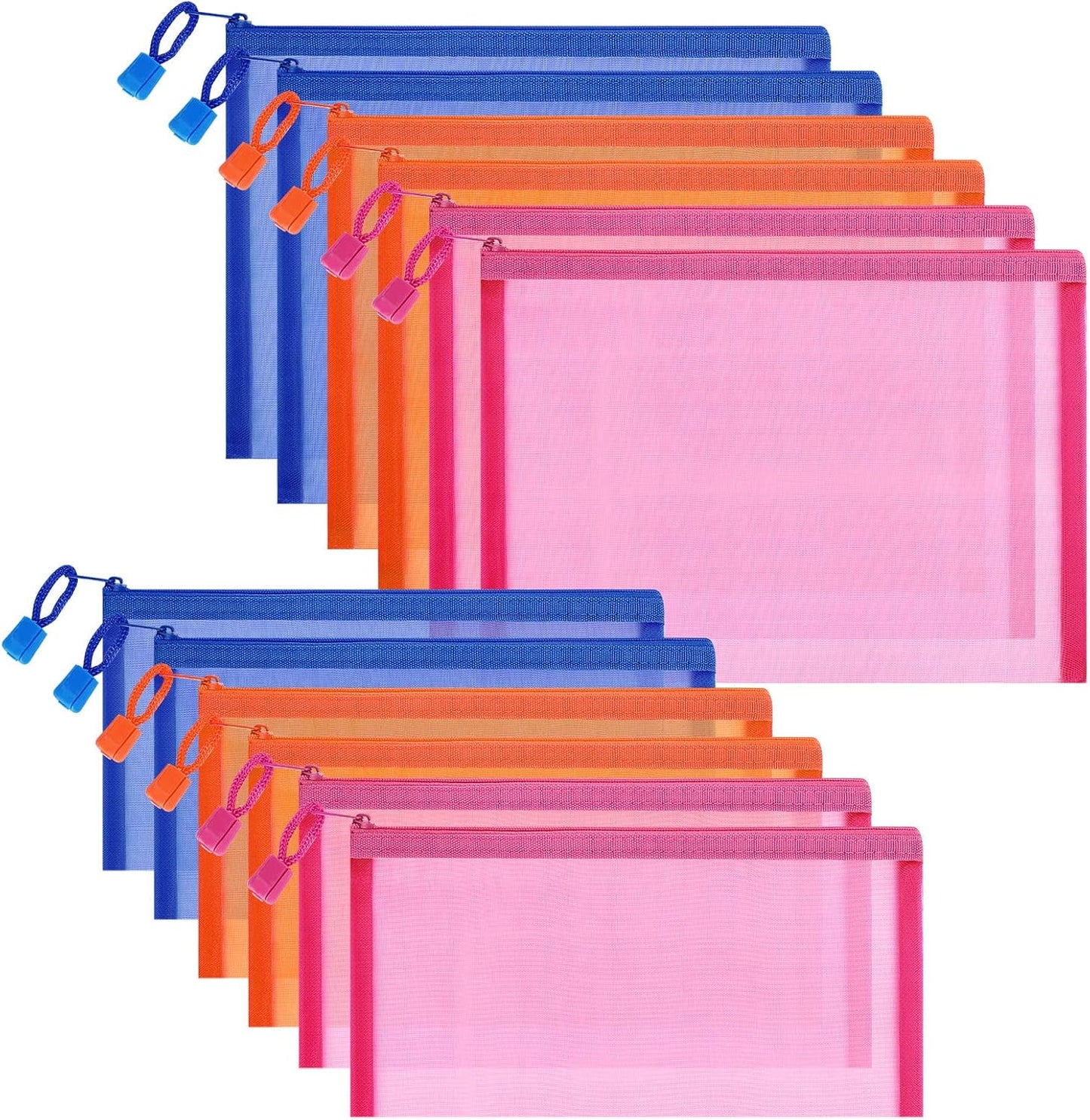 12 Pieces Zipper Nylon Mesh Pouch, Mesh Cosmetic Bags Makeup Bags Pencil Case, Multipurpose Travel Bags for Cosmetic School Office Supplies and Travel Accessories (Yellow, A5)