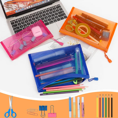 12 Pieces Zipper Nylon Mesh Pouch, Mesh Cosmetic Bags Makeup Bags Pencil Case, Multipurpose Travel Bags for Cosmetic School Office Supplies and Travel Accessories (Yellow, A5)