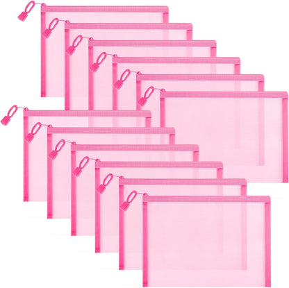 12 Pieces Zipper Nylon Mesh Pouch, Mesh Cosmetic Bags Makeup Bags Pencil Case, Multipurpose Travel Bags for Cosmetic School Office Supplies and Travel Accessories (Yellow, A5)