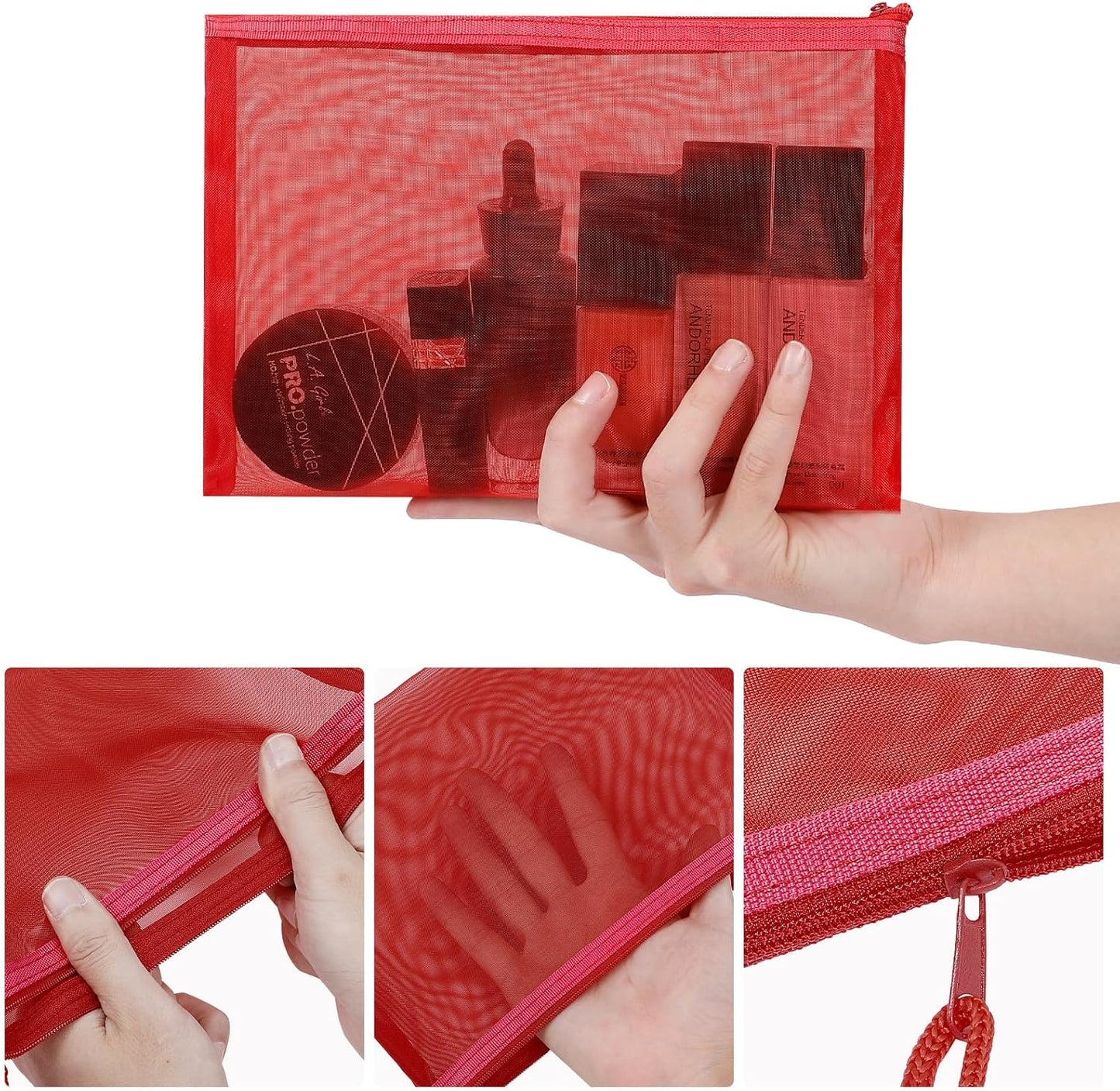 12 Pieces Zipper Nylon Mesh Pouch, Mesh Cosmetic Bags Makeup Bags Pencil Case, Multipurpose Travel Bags for Cosmetic School Office Supplies and Travel Accessories (Yellow, A5)