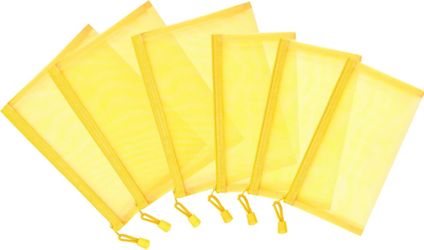 12 Pieces Zipper Nylon Mesh Pouch, Mesh Cosmetic Bags Makeup Bags Pencil Case, Multipurpose Travel Bags for Cosmetic School Office Supplies and Travel Accessories (Yellow, A5)