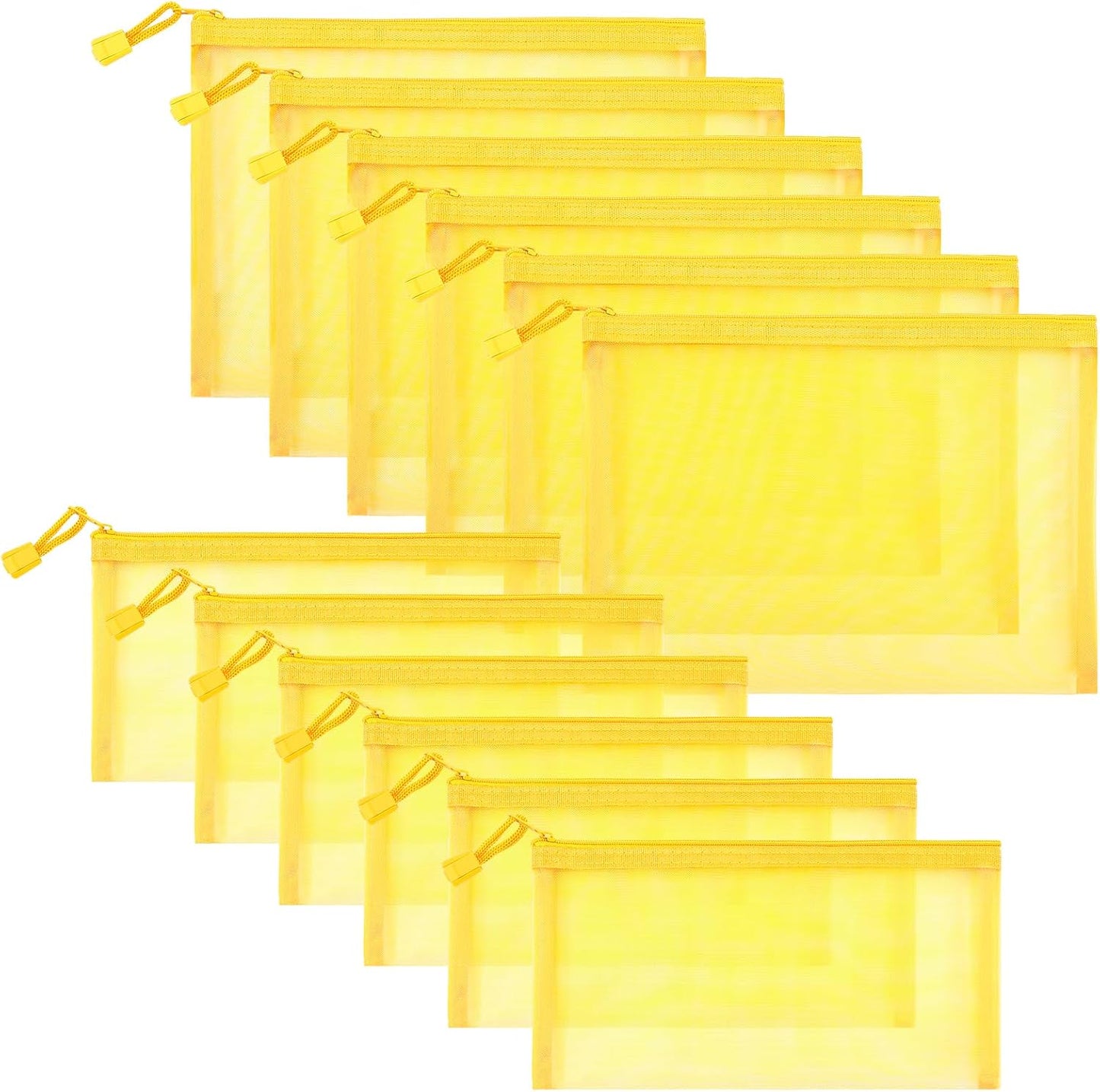 12 Pieces Zipper Nylon Mesh Pouch, Mesh Cosmetic Bags Makeup Bags Pencil Case, Multipurpose Travel Bags for Cosmetic School Office Supplies and Travel Accessories (Yellow, A5)