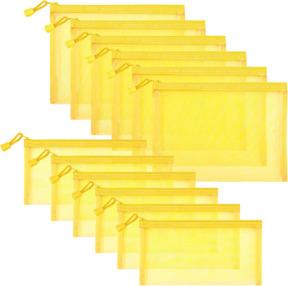 12 Pieces Zipper Nylon Mesh Pouch, Mesh Cosmetic Bags Makeup Bags Pencil Case, Multipurpose Travel Bags for Cosmetic School Office Supplies and Travel Accessories (Yellow, A5)