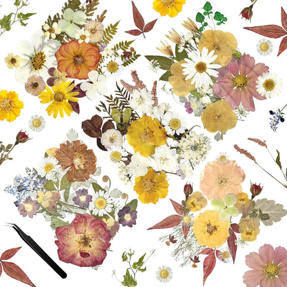 110Pcs Pressed Dried Flowers and Leaves for Resin | Assorted Real Natural Dry Flowers with Tweezers For DIY Crafts, Jewelry, Card Making, Soap,Candles, Nail Art, Scrapbooking