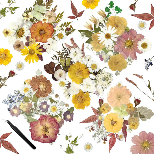 110Pcs Pressed Dried Flowers and Leaves for Resin | Assorted Real Natural Dry Flowers with Tweezers For DIY Crafts, Jewelry, Card Making, Soap,Candles, Nail Art, Scrapbooking