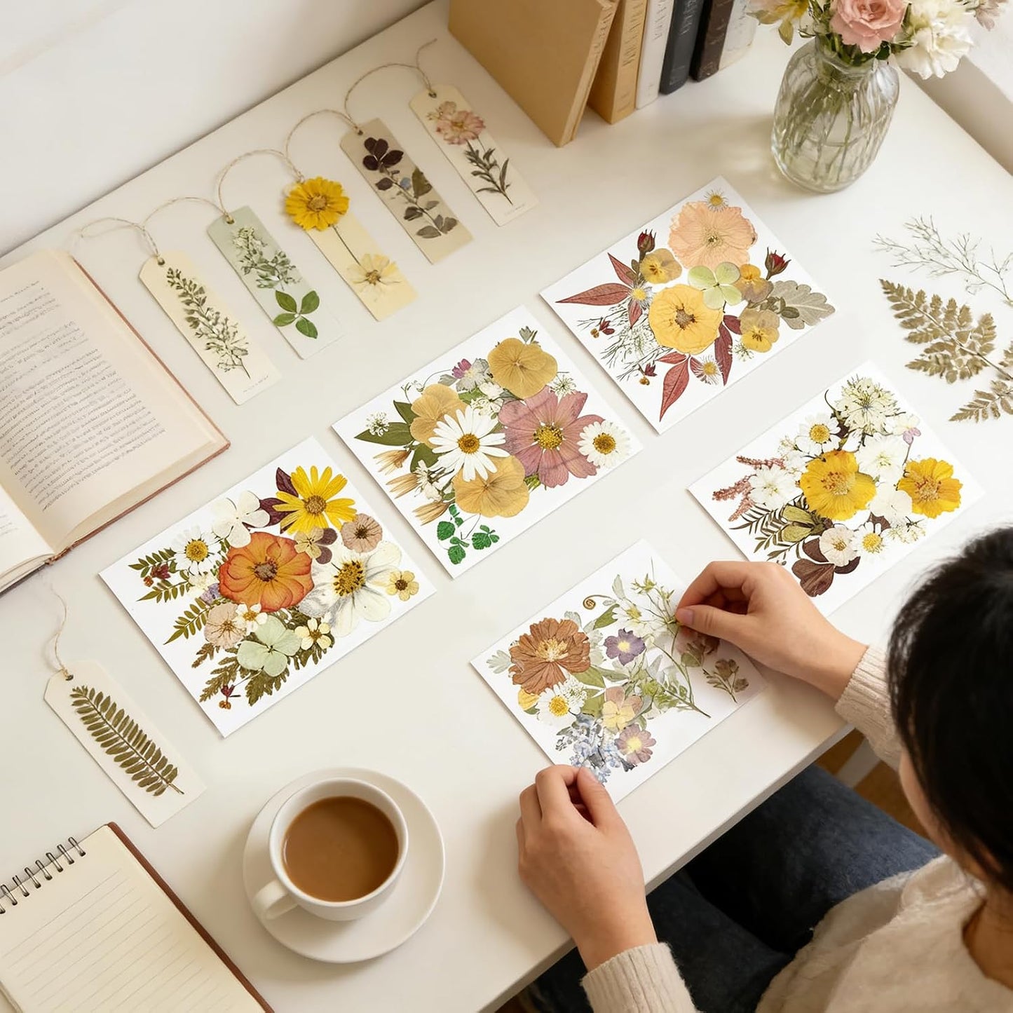 110Pcs Pressed Dried Flowers and Leaves for Resin | Assorted Real Natural Dry Flowers with Tweezers For DIY Crafts, Jewelry, Card Making, Soap,Candles, Nail Art, Scrapbooking