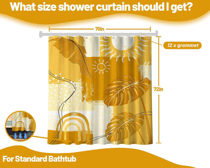 Mustard Yellow Shower Curtain Light Bohemian, 70x72 Inchs | Abstract Design, Mid Century Modern Pattern Theme, Boho Bathroom Decor Sets, Waterproof Cloth Fabric, with 12 Hooks