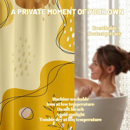 Mustard Yellow Shower Curtain Light Bohemian, 70x72 Inchs | Abstract Design, Mid Century Modern Pattern Theme, Boho Bathroom Decor Sets, Waterproof Cloth Fabric, with 12 Hooks