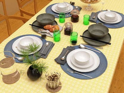 Table Cloth, Yellow/White Woven Fringed, 100% Cotton Table Cover, Size 60x84 Inch, Suitable for Formal Dining, Everyday Meals and Casual Occasions.