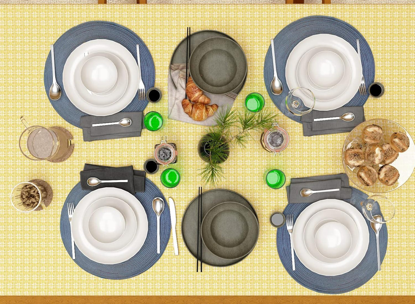 Table Cloth, Yellow/White Woven Fringed, 100% Cotton Table Cover, Size 60x84 Inch, Suitable for Formal Dining, Everyday Meals and Casual Occasions.