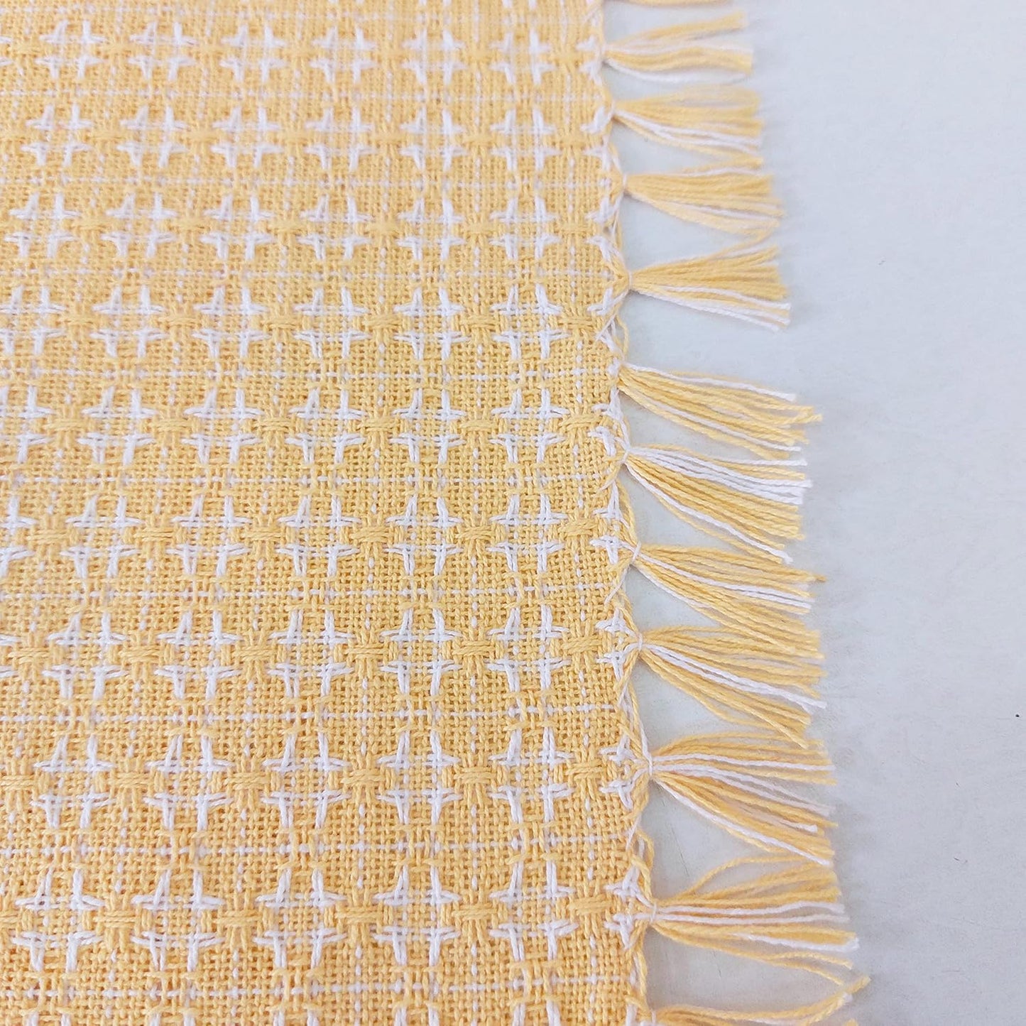 Table Cloth, Yellow/White Woven Fringed, 100% Cotton Table Cover, Size 60x84 Inch, Suitable for Formal Dining, Everyday Meals and Casual Occasions.