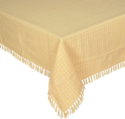 Table Cloth, Yellow/White Woven Fringed, 100% Cotton Table Cover, Size 60x84 Inch, Suitable for Formal Dining, Everyday Meals and Casual Occasions.