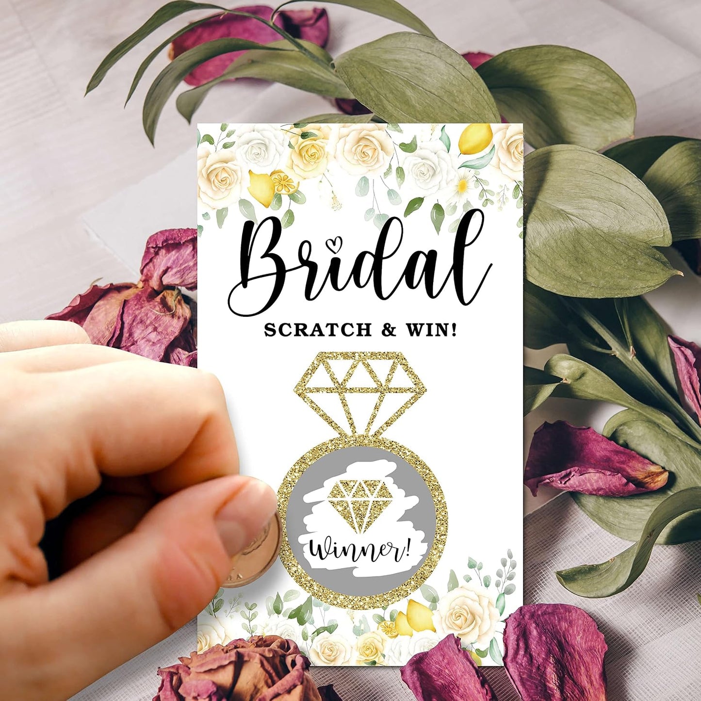 Bridal Shower Scratch off Game Cards, Yellow Floral Bridal Raffle Lottery Tickets, Scratch off Party Game for Wedding, Engagement/Bachelorette Party Favors Supplies Decorations (50 Pack)-19