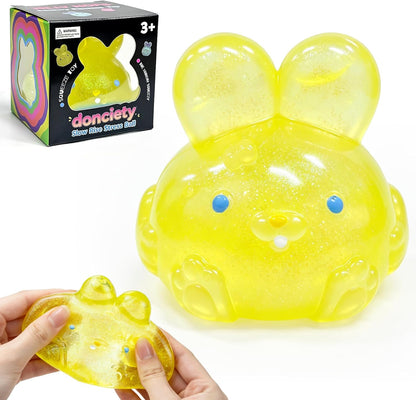 Stress Relief Glitter Bunny Squeeze Toy, Bunny Stress Ball- Anxiety Calming Sensory Fidget Toy, Soft Squishy Ball for ADHD Autism, Stresss Rabbit Squishy (Yellow)