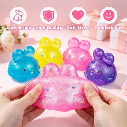 Stress Relief Glitter Bunny Squeeze Toy, Bunny Stress Ball- Anxiety Calming Sensory Fidget Toy, Soft Squishy Ball for ADHD Autism, Stresss Rabbit Squishy (Yellow)
