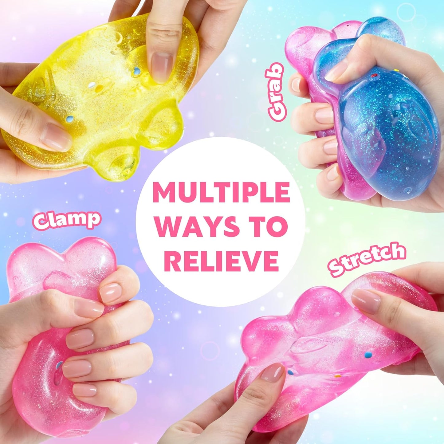 Stress Relief Glitter Bunny Squeeze Toy, Bunny Stress Ball- Anxiety Calming Sensory Fidget Toy, Soft Squishy Ball for ADHD Autism, Stresss Rabbit Squishy (Yellow)