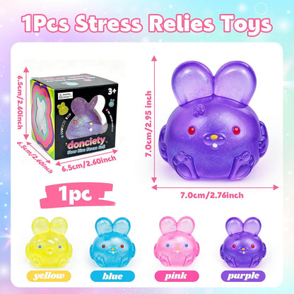 Stress Relief Glitter Bunny Squeeze Toy, Bunny Stress Ball- Anxiety Calming Sensory Fidget Toy, Soft Squishy Ball for ADHD Autism, Stresss Rabbit Squishy (Yellow)