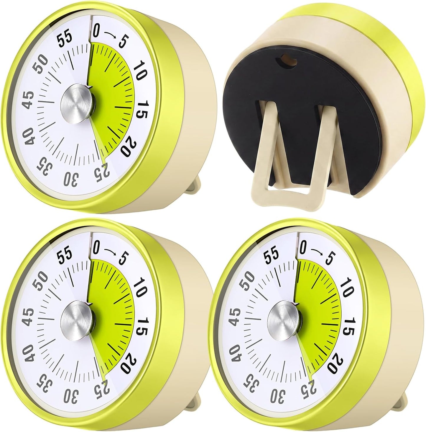 3 Pcs 60 Minute Visual Timers 3 Inch Mechanical Desk Countdown Timer with Magnetic Foldable Legs Hanging Hole Alarm Kitchen for Cooking Study Tool Meeting (Yellow)