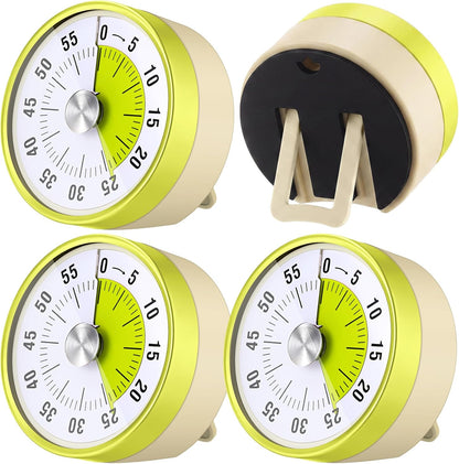 3 Pcs 60 Minute Visual Timers 3 Inch Mechanical Desk Countdown Timer with Magnetic Foldable Legs Hanging Hole Alarm Kitchen for Cooking Study Tool Meeting (Yellow)