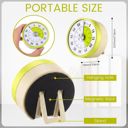 3 Pcs 60 Minute Visual Timers 3 Inch Mechanical Desk Countdown Timer with Magnetic Foldable Legs Hanging Hole Alarm Kitchen for Cooking Study Tool Meeting (Yellow)