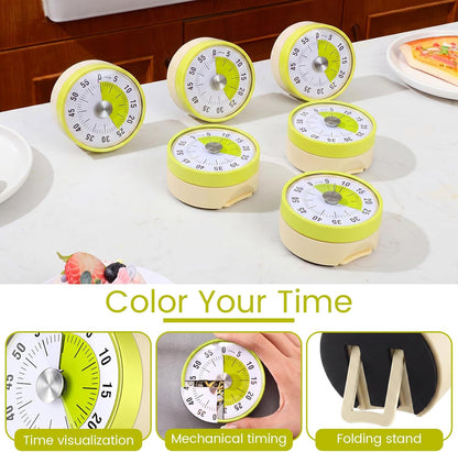 3 Pcs 60 Minute Visual Timers 3 Inch Mechanical Desk Countdown Timer with Magnetic Foldable Legs Hanging Hole Alarm Kitchen for Cooking Study Tool Meeting (Yellow)