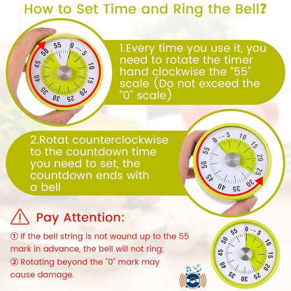 3 Pcs 60 Minute Visual Timers 3 Inch Mechanical Desk Countdown Timer with Magnetic Foldable Legs Hanging Hole Alarm Kitchen for Cooking Study Tool Meeting (Yellow)