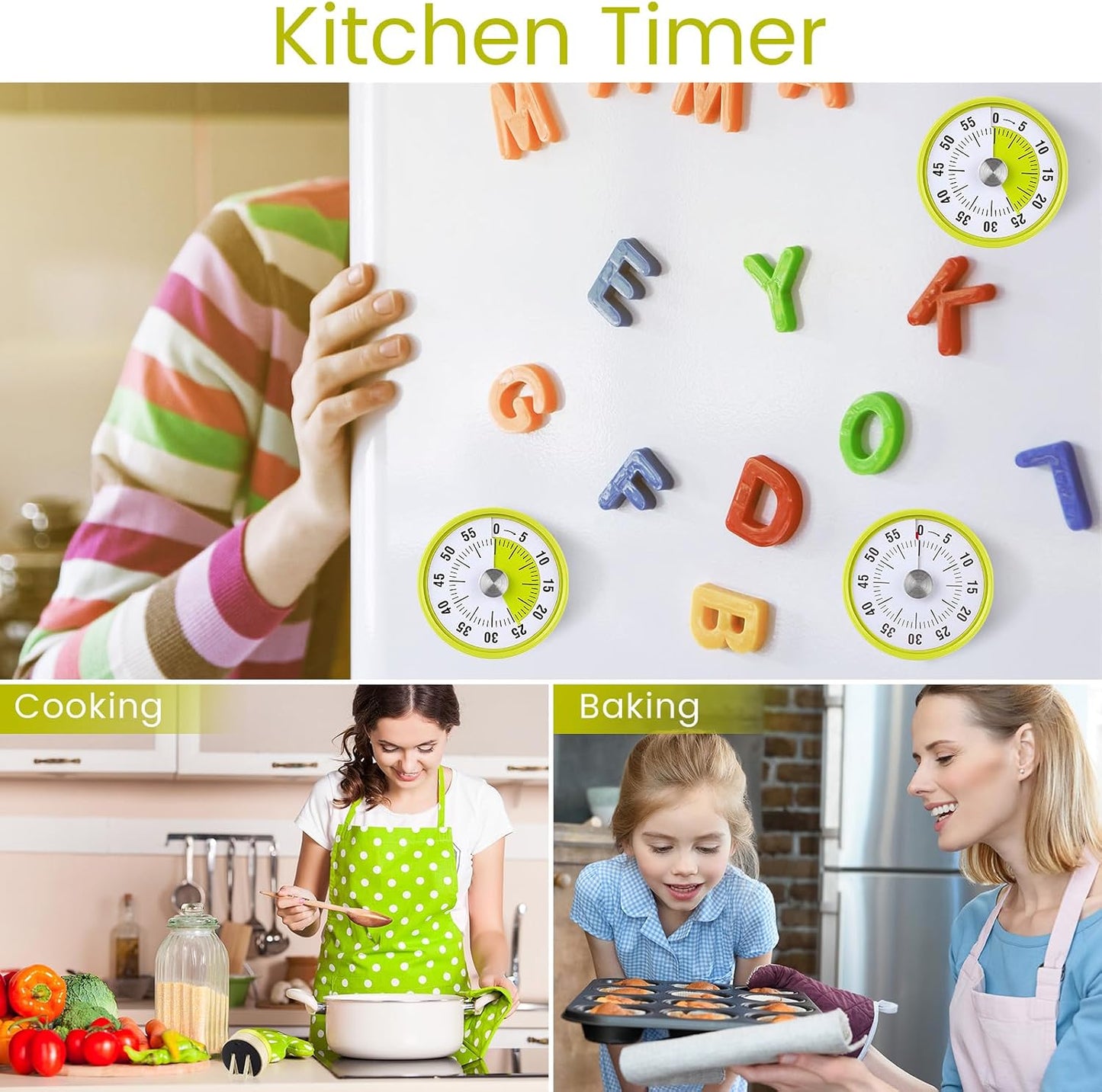 3 Pcs 60 Minute Visual Timers 3 Inch Mechanical Desk Countdown Timer with Magnetic Foldable Legs Hanging Hole Alarm Kitchen for Cooking Study Tool Meeting (Yellow)