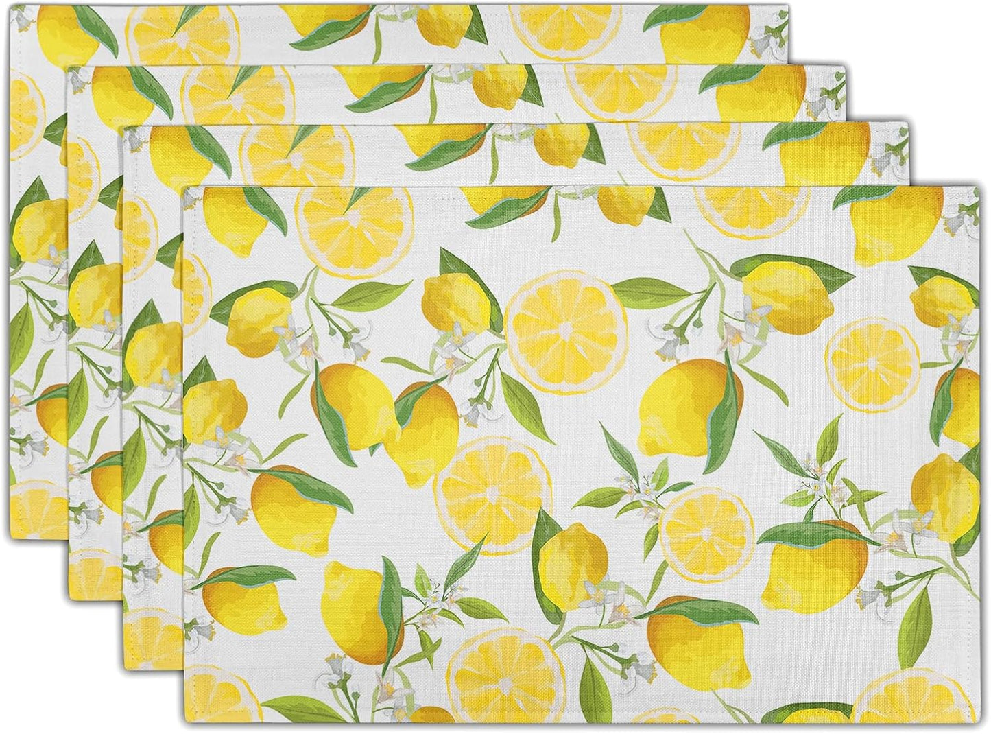 Lemon Placemats Set of 4 Spring Summer Cloth Place Mats Machine Washable Heat-Resistant Table Mats for Kitchen Home Decor Dining Table