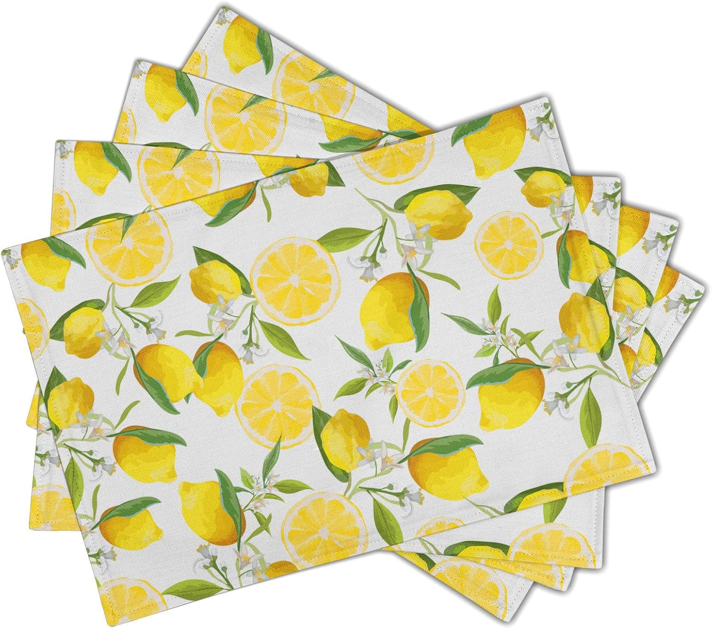 Lemon Placemats Set of 4 Spring Summer Cloth Place Mats Machine Washable Heat-Resistant Table Mats for Kitchen Home Decor Dining Table