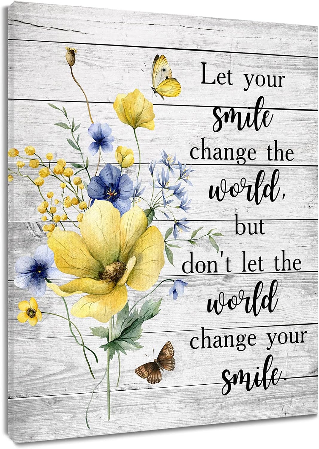 Farmhouse Yellow Floral Wall Art for Living Room, Country Wildflower and Leaf on Rustic Wood Canvas Wall Art Nature Botanical Flower Pictures for Bedroom Bathroom Wall Decor,16L X 12W inches