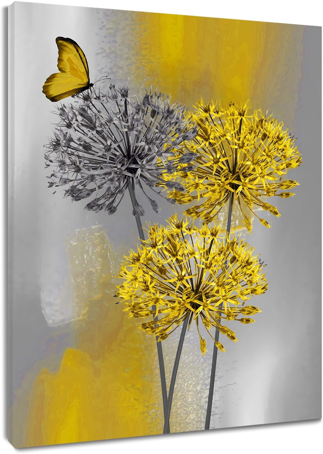 Farmhouse Yellow Floral Wall Art for Living Room, Country Wildflower and Leaf on Rustic Wood Canvas Wall Art Nature Botanical Flower Pictures for Bedroom Bathroom Wall Decor,16L X 12W inches