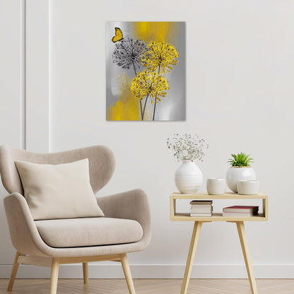 Farmhouse Yellow Floral Wall Art for Living Room, Country Wildflower and Leaf on Rustic Wood Canvas Wall Art Nature Botanical Flower Pictures for Bedroom Bathroom Wall Decor,16L X 12W inches