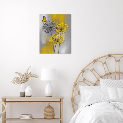 Farmhouse Yellow Floral Wall Art for Living Room, Country Wildflower and Leaf on Rustic Wood Canvas Wall Art Nature Botanical Flower Pictures for Bedroom Bathroom Wall Decor,16L X 12W inches