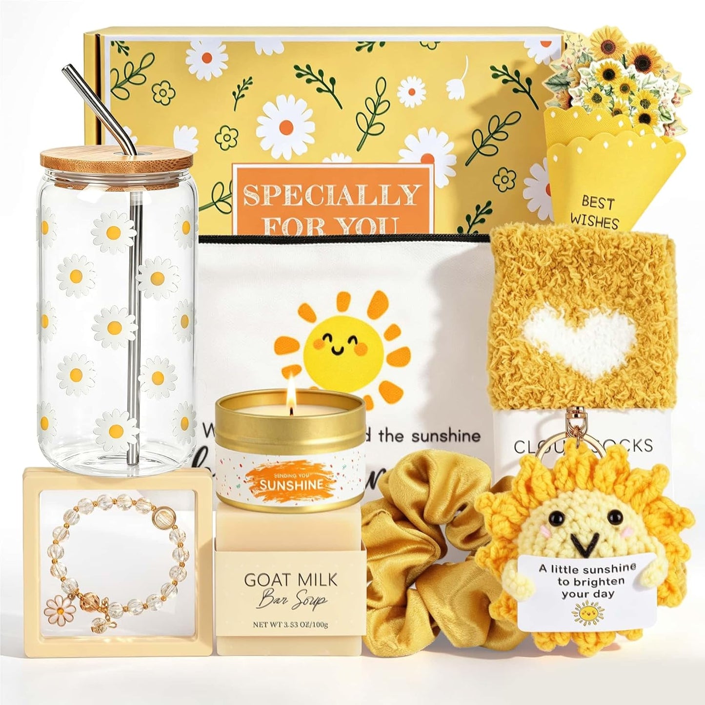 Sunshine Gifts for Women, Birthday Gift for Teen Girls, Teen Girl Gifts Trendy Stuff, Teenage Girl Gift Baskets, Cheer Up Set Feel Better Box for Women, Sister, Daughter, Her, Best Friend (Yellow)