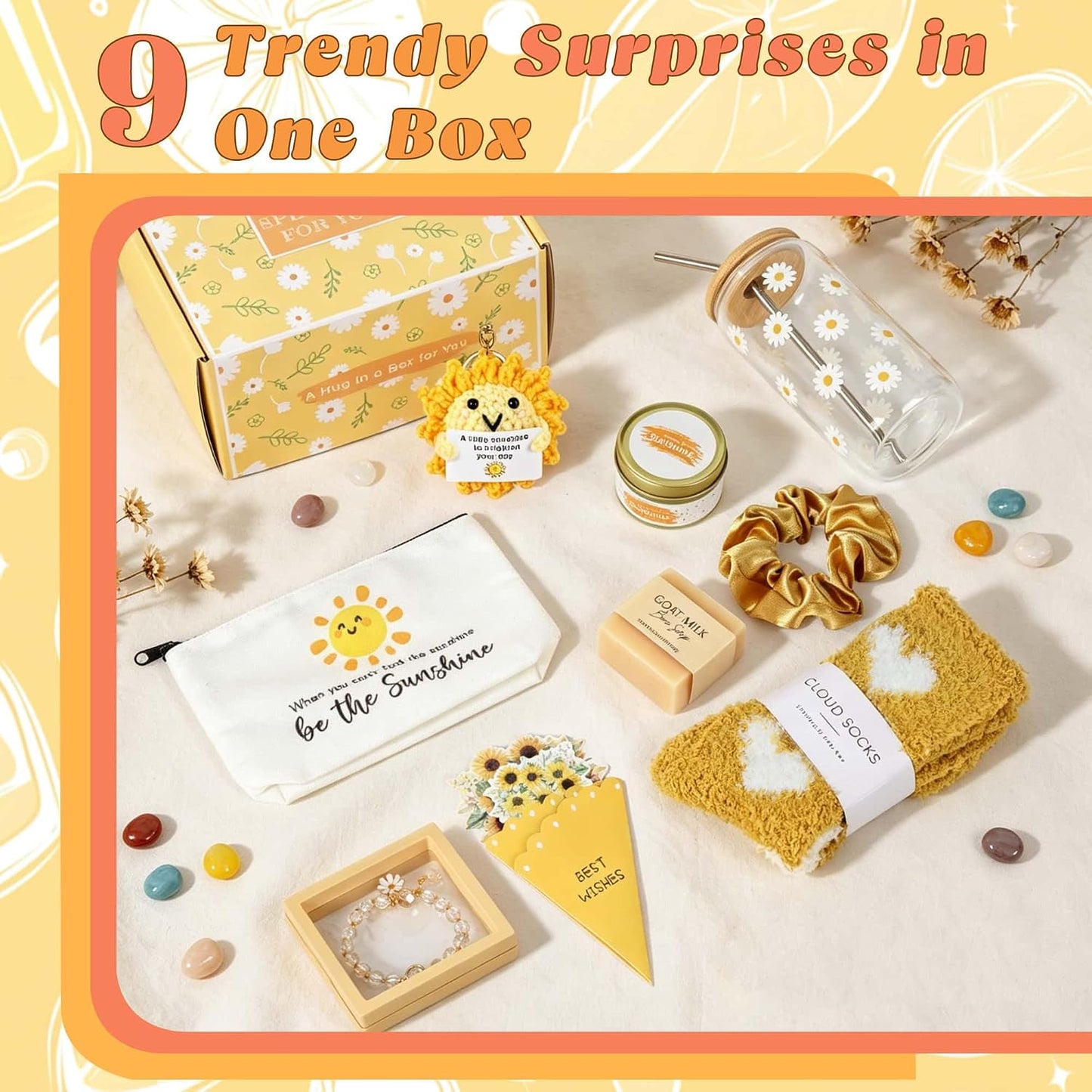 Sunshine Gifts for Women, Birthday Gift for Teen Girls, Teen Girl Gifts Trendy Stuff, Teenage Girl Gift Baskets, Cheer Up Set Feel Better Box for Women, Sister, Daughter, Her, Best Friend (Yellow)