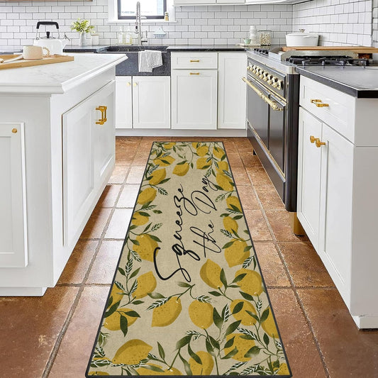 Runner Rug, Washable and Non-Slip 2'x6' Tropical Yellow Lemons Fruit Summer Hallway Kitchen Area Rug, Indoor Entryway Door Mat, Floor Mat Carpet for Bedroom, Bathroom, Laundry, Living Room