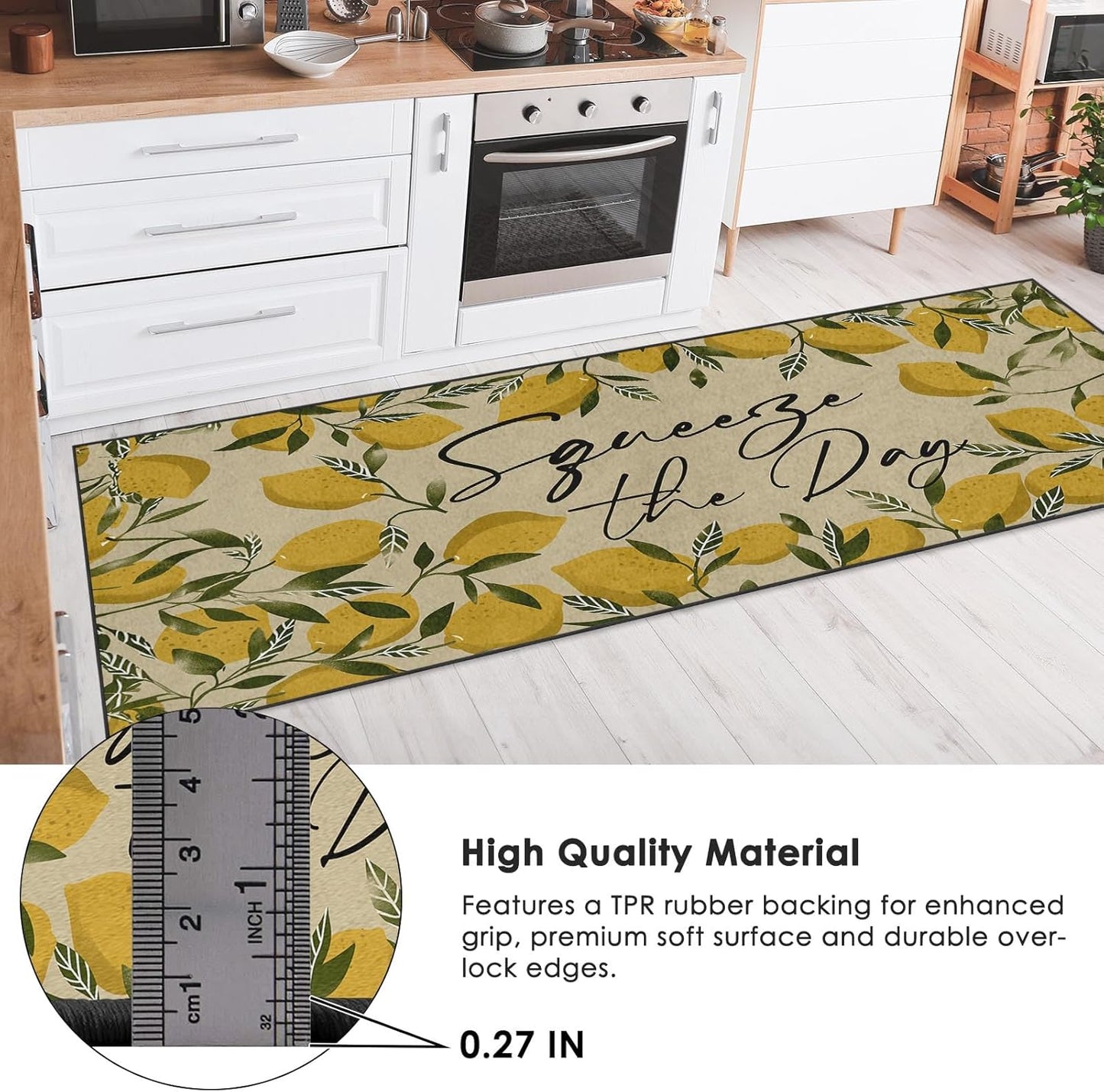 Runner Rug, Washable and Non-Slip 2'x6' Tropical Yellow Lemons Fruit Summer Hallway Kitchen Area Rug, Indoor Entryway Door Mat, Floor Mat Carpet for Bedroom, Bathroom, Laundry, Living Room