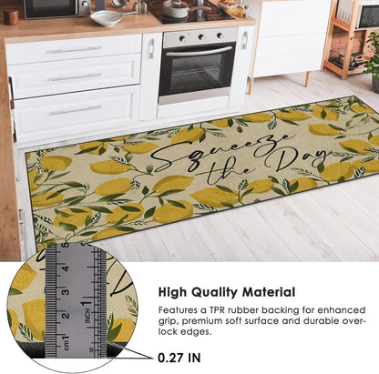 Runner Rug, Washable and Non-Slip 2'x6' Tropical Yellow Lemons Fruit Summer Hallway Kitchen Area Rug, Indoor Entryway Door Mat, Floor Mat Carpet for Bedroom, Bathroom, Laundry, Living Room